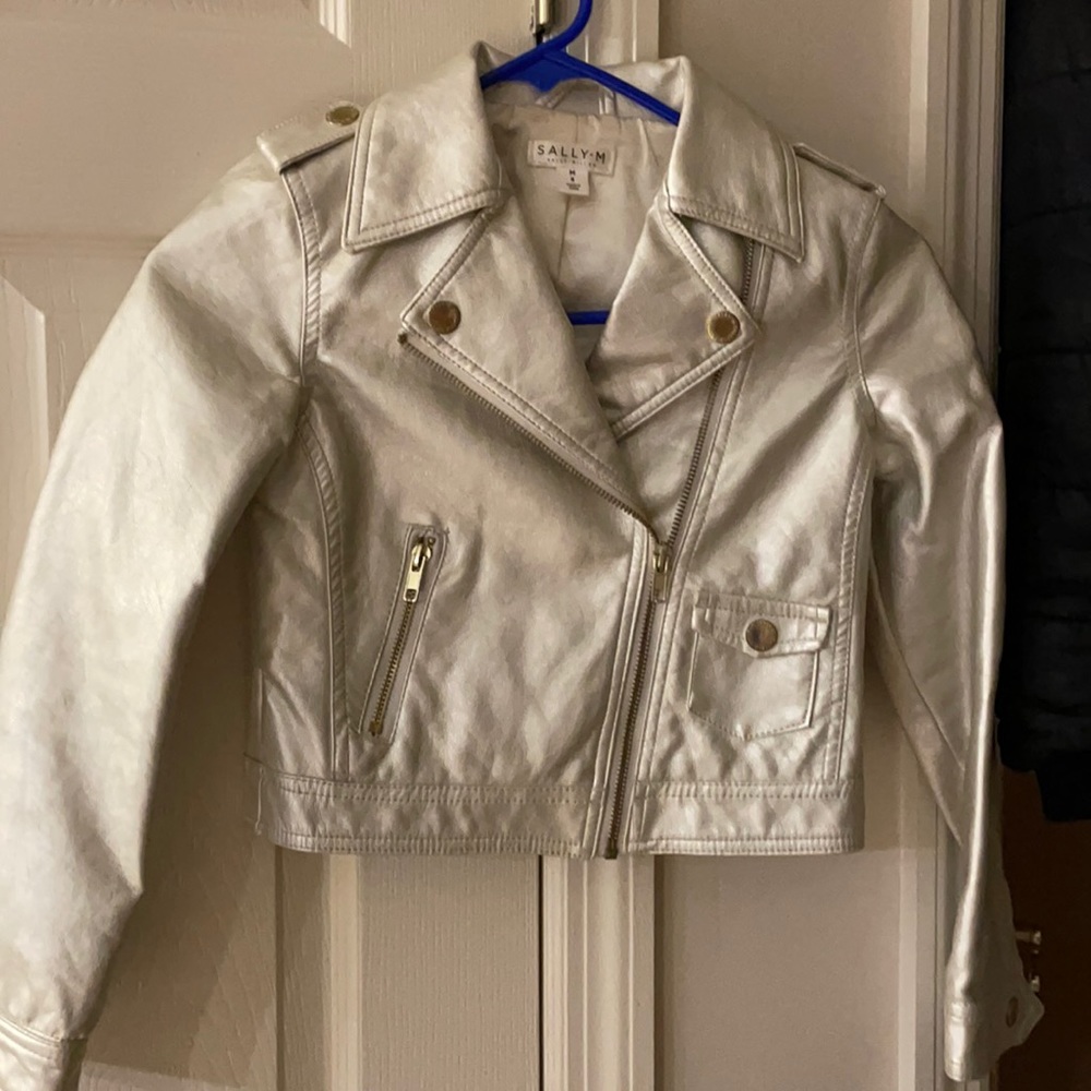 Faux leather cropped motorcycle jacket champagne